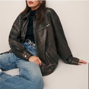 Reformation Veda Marco Leather Oversized Bomber in Pit Stop